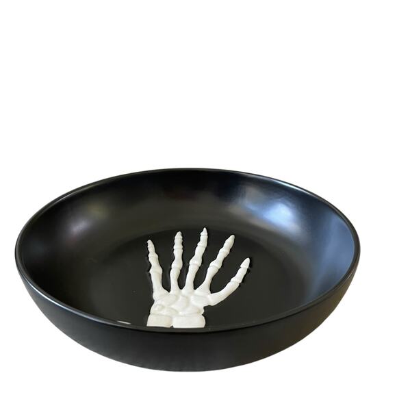 Black & White Halloween Skeleton Hand Serving Bowl Candy Dish 10.5in Spooky NEW - Picture 2 of 10